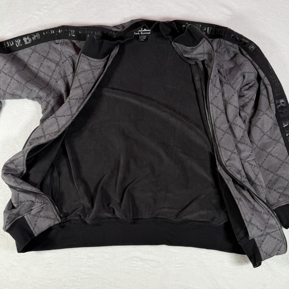 Rock Revival Full Zip Track Jacket Gray Black Logo Y2K Goth Size Large - Picture 10 of 12